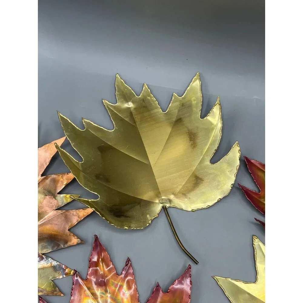 8 Handcrafted Metal Fall Leaf Copper Color Brass MCM Wall Art Ozark Mountain 6